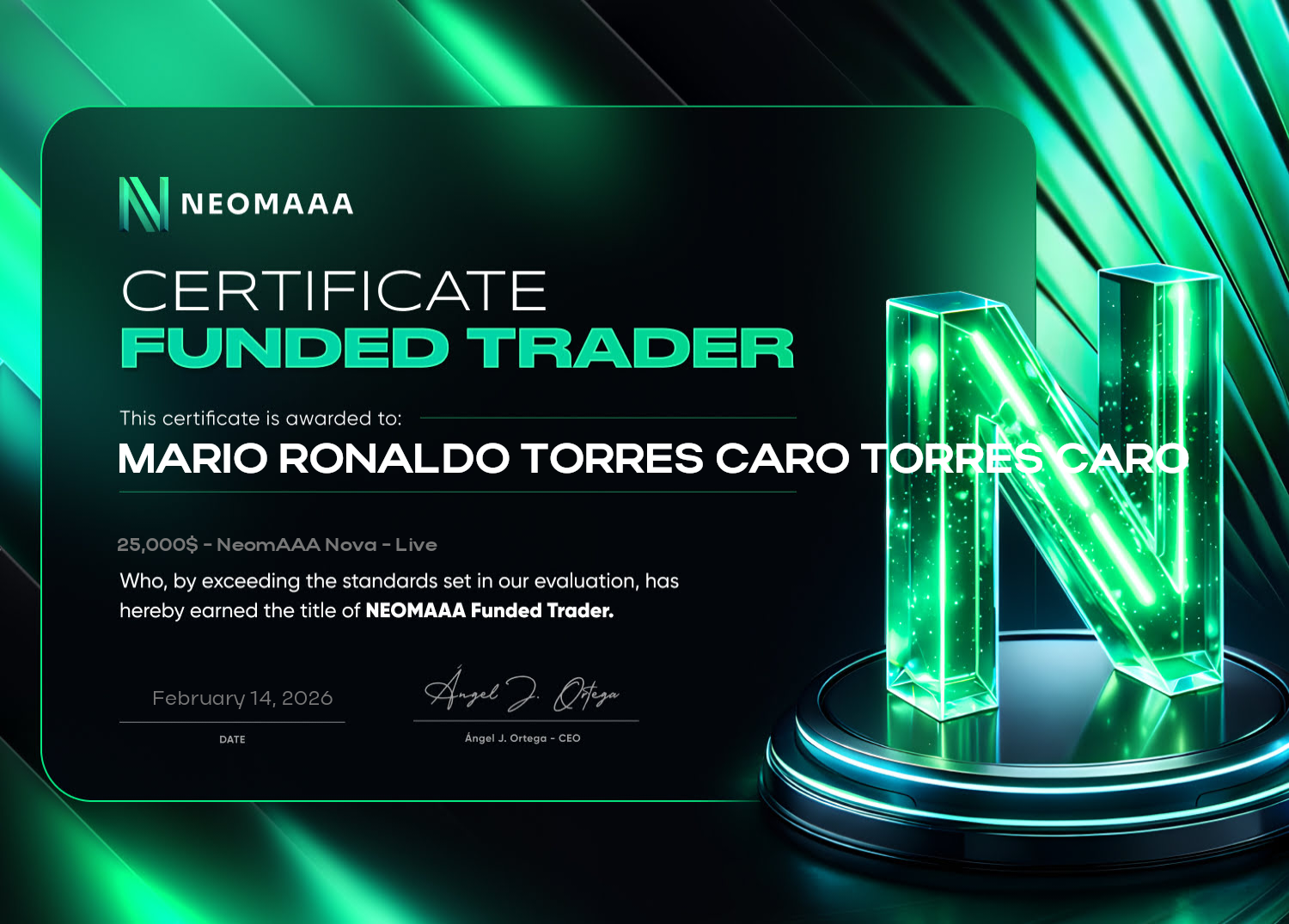 Certificado de alumno - resultado de trading