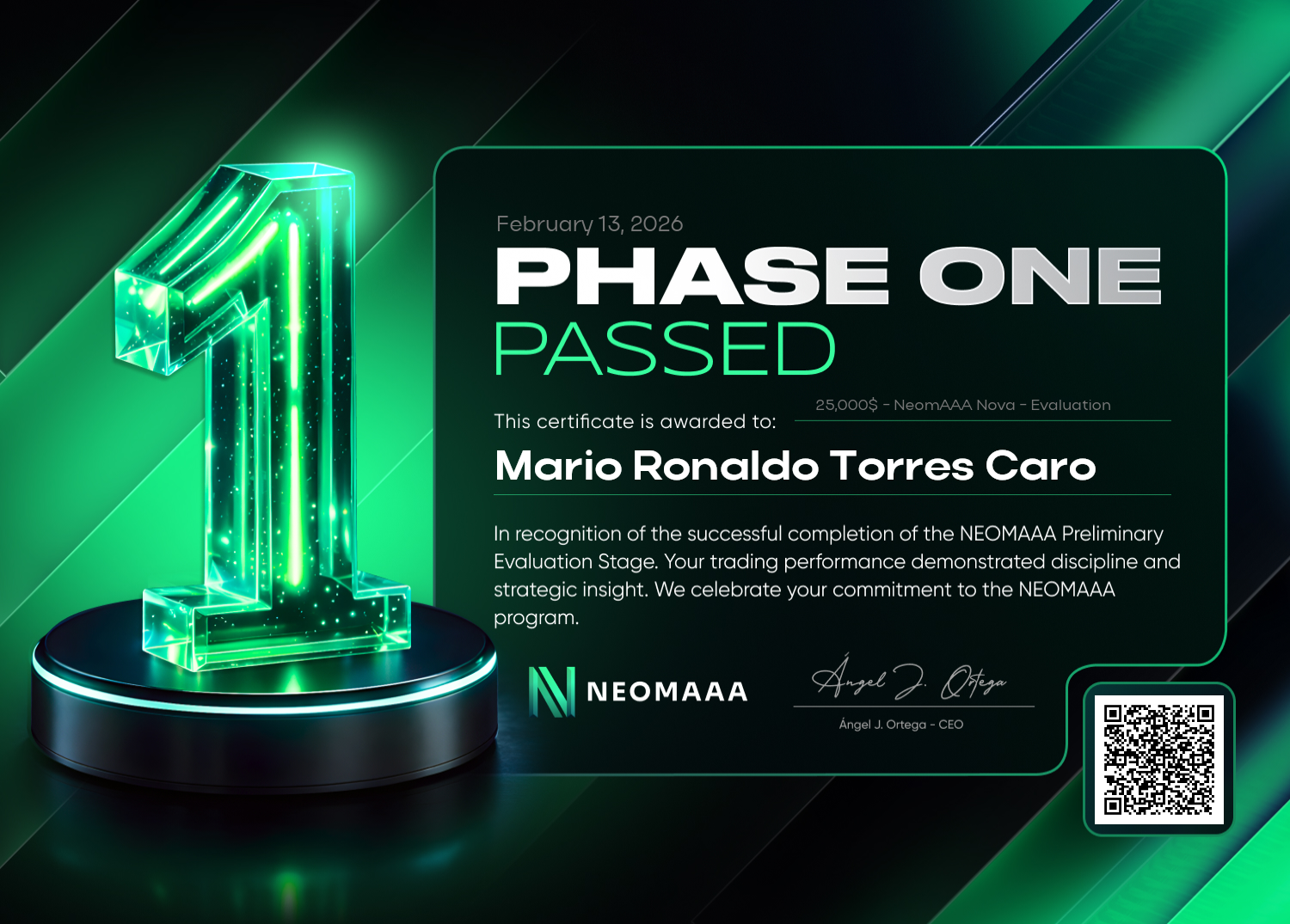 Certificado de alumno - resultado de trading